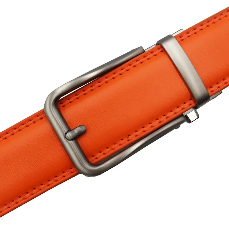 10-Color Export Men's Click Belt Fake Pin Belt Automatic Buckle Two-Layer Cowhide Leather Belt — feature 43