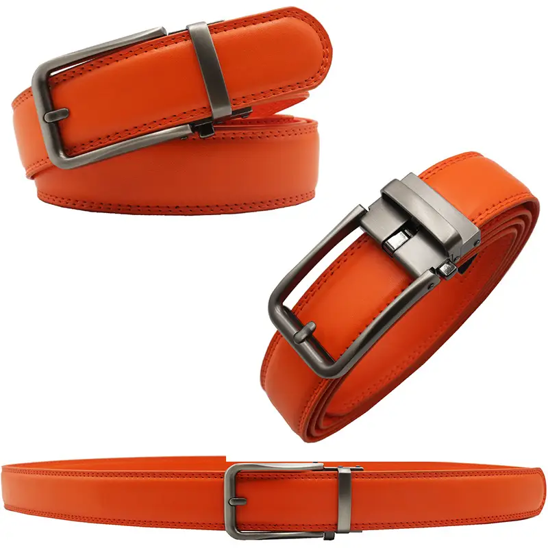 10-Color Export Men's Click Belt Fake Pin Belt Automatic Buckle Two-Layer Cowhide Leather Belt — feature 45