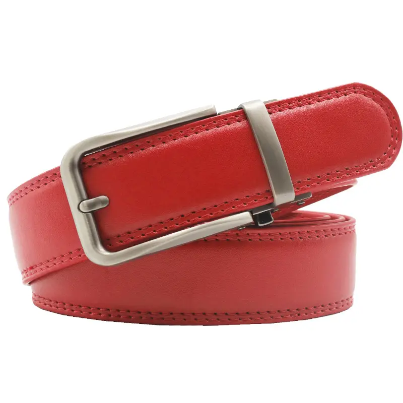 10-Color Export Men's Click Belt Fake Pin Belt Automatic Buckle Two-Layer Cowhide Leather Belt — feature 6