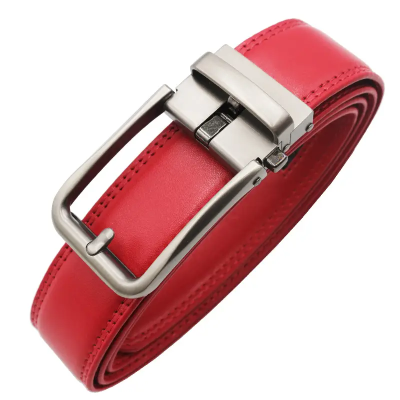 10-Color Export Men's Click Belt Fake Pin Belt Automatic Buckle Two-Layer Cowhide Leather Belt — feature 9