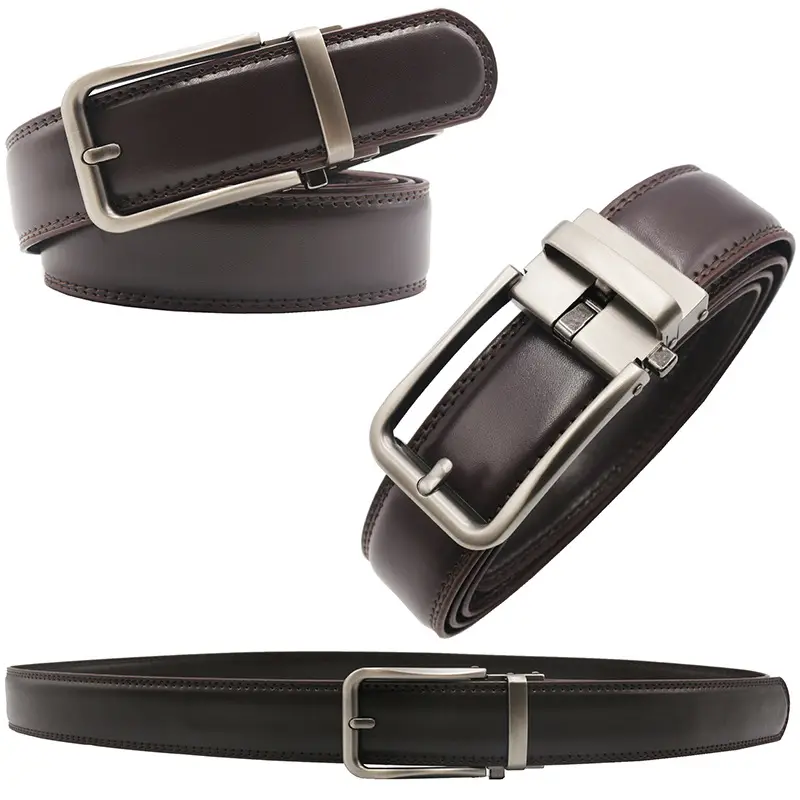 10-Color Export Men's Click Belt Fake Pin Belt Automatic Buckle Two-Layer Cowhide Leather Belt