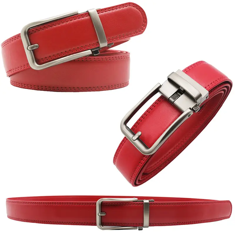 10-Color Export Men's Click Belt Fake Pin Belt Automatic Buckle Two-Layer Cowhide Leather Belt