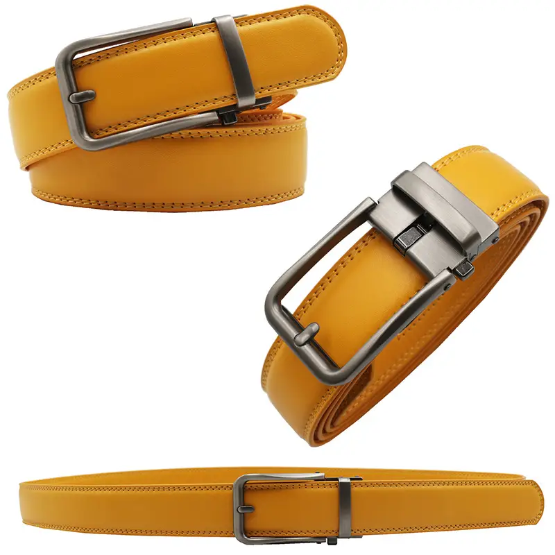 10-Color Export Men's Click Belt Fake Pin Belt Automatic Buckle Two-Layer Cowhide Leather Belt