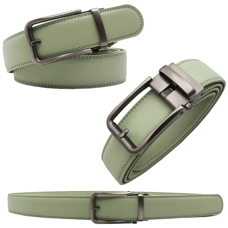 10-Color Export Men's Click Belt Fake Pin Belt Automatic Buckle Two-Layer Cowhide Leather Belt