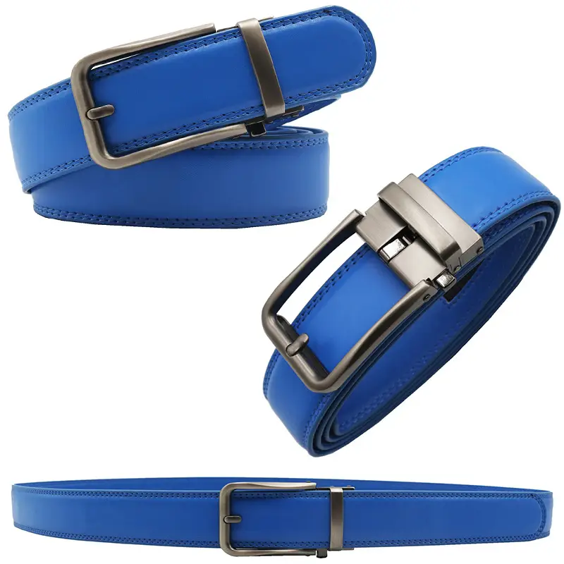 10-Color Export Men's Click Belt Fake Pin Belt Automatic Buckle Two-Layer Cowhide Leather Belt