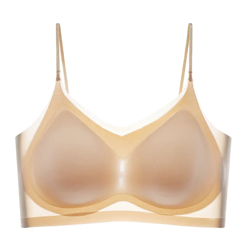 Summer New Ultra-thin Ice Silk Traceless Underwear Women's Rimless Sling Beautiful Back Big Chest Small Comfortable Breathable Bra