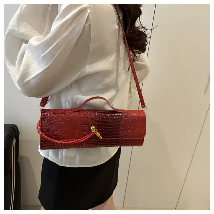 Red Croc Leather Shoulder Bag for Women 2025 — feature 26