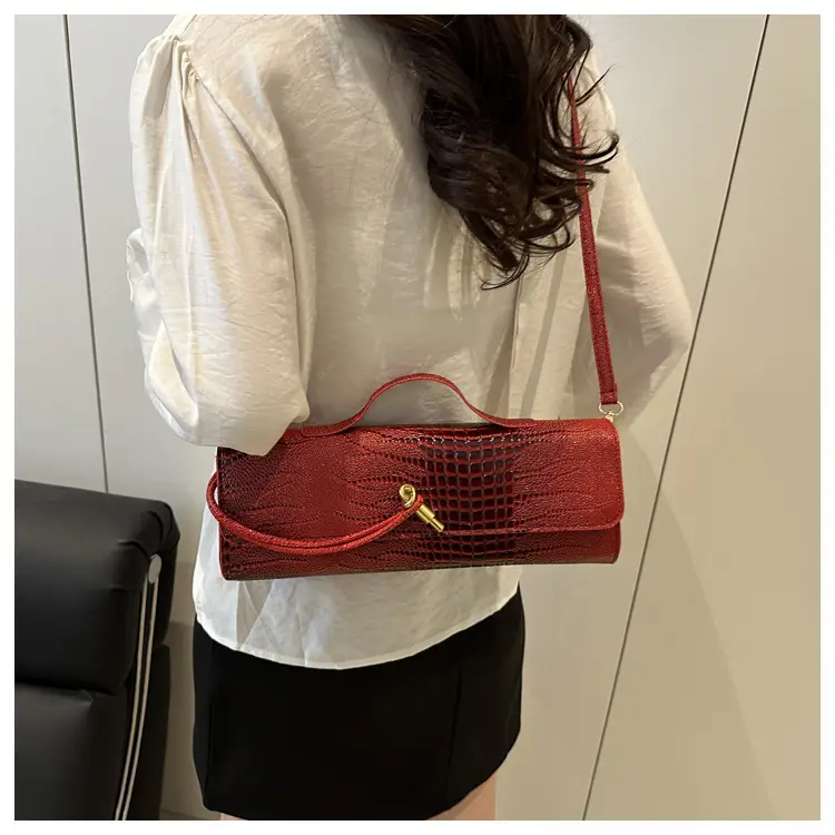 Red Croc Leather Shoulder Bag for Women 2025 — feature 30