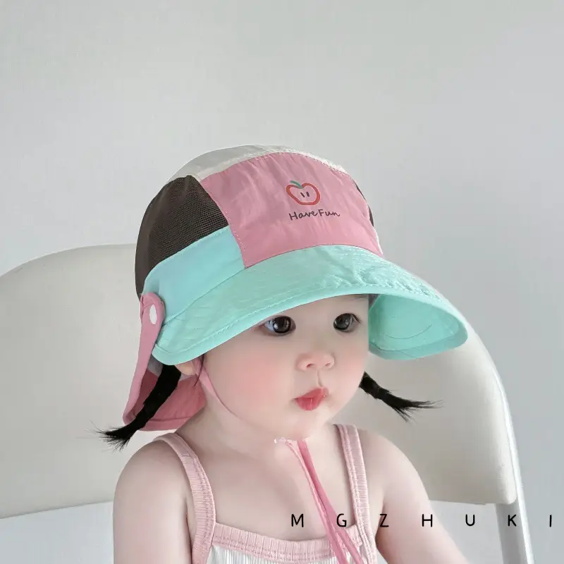 Baby Sun Hat with Green Tree Embroidery, Beige & Brown, Quick-Drying, Double Brim - Image 8