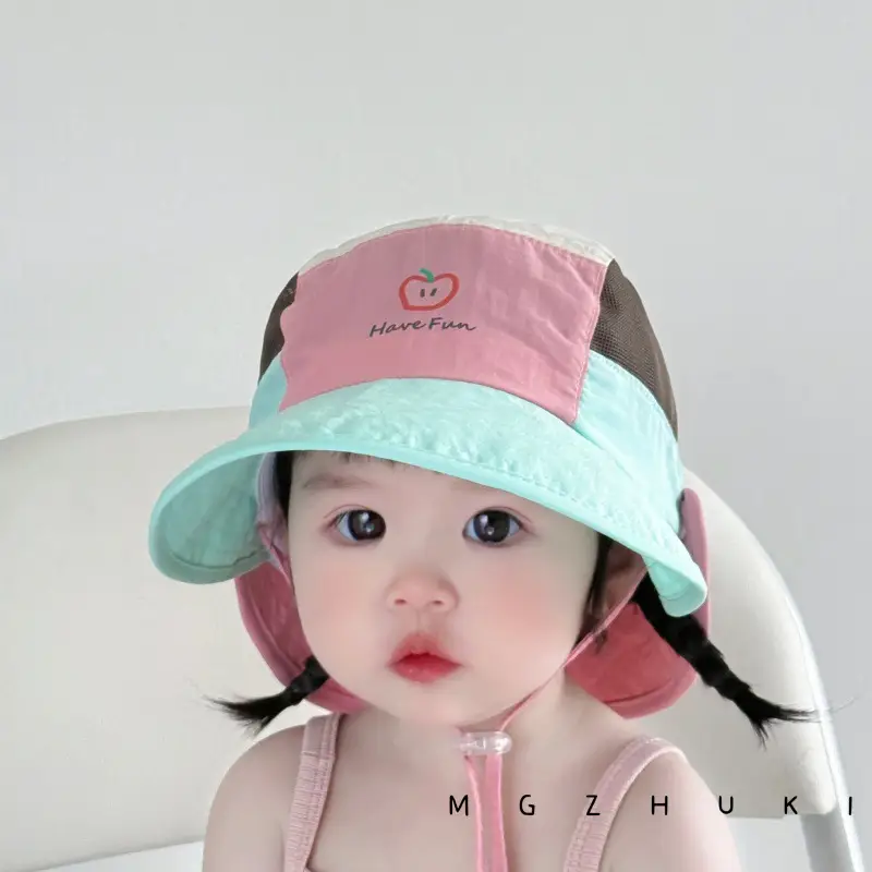 Baby Sun Hat with Green Tree Embroidery, Beige & Brown, Quick-Drying, Double Brim - Image 9