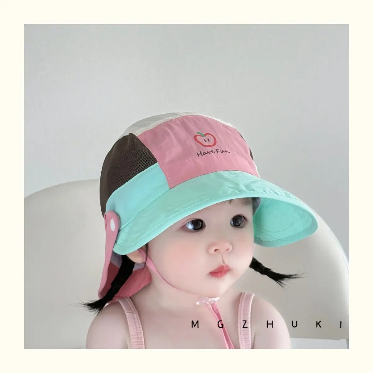 Baby Sun Hat with Green Tree Embroidery, Beige & Brown, Quick-Drying, Double Brim — feature 10
