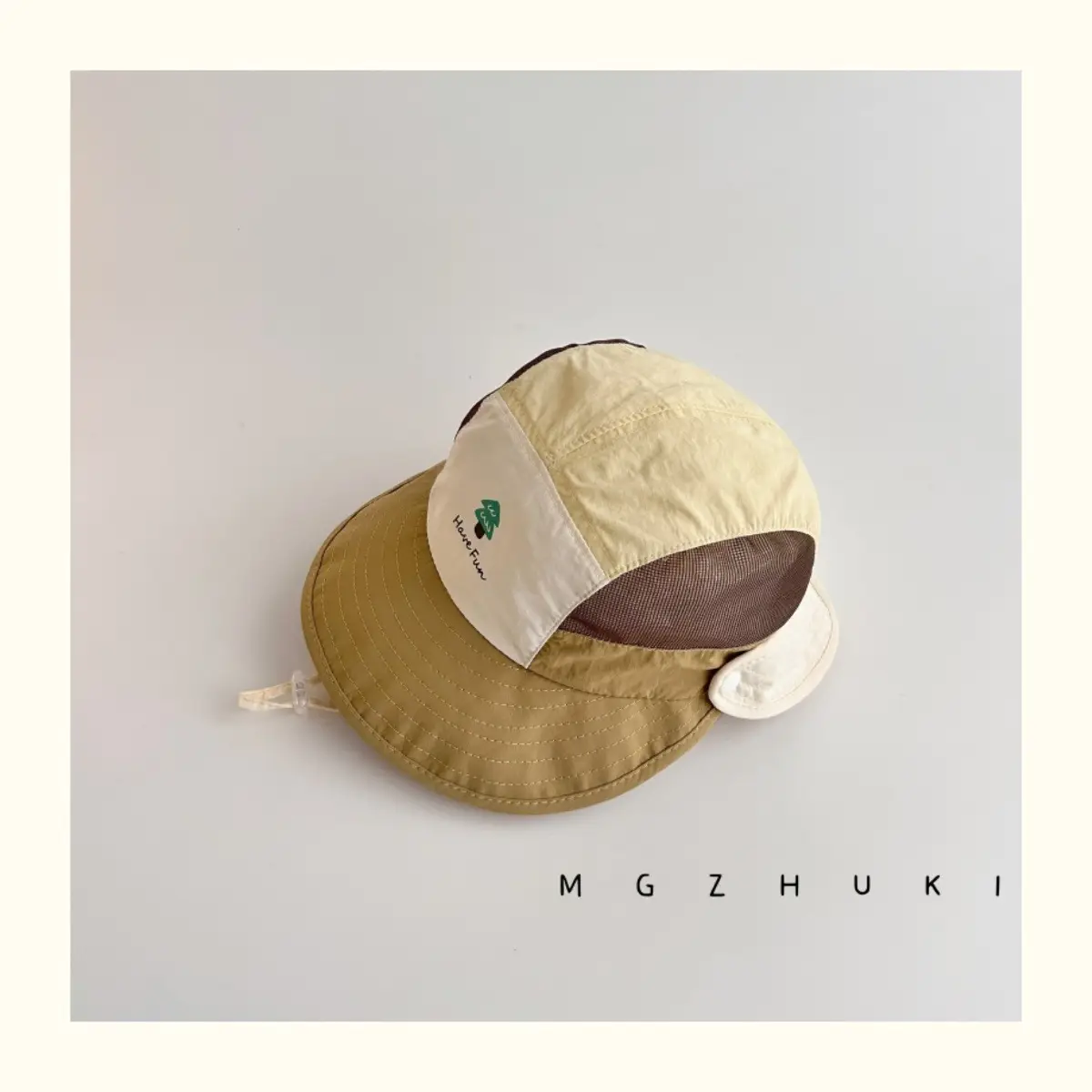 Baby Sun Hat with Green Tree Embroidery, Beige & Brown, Quick-Drying, Double Brim — feature 16