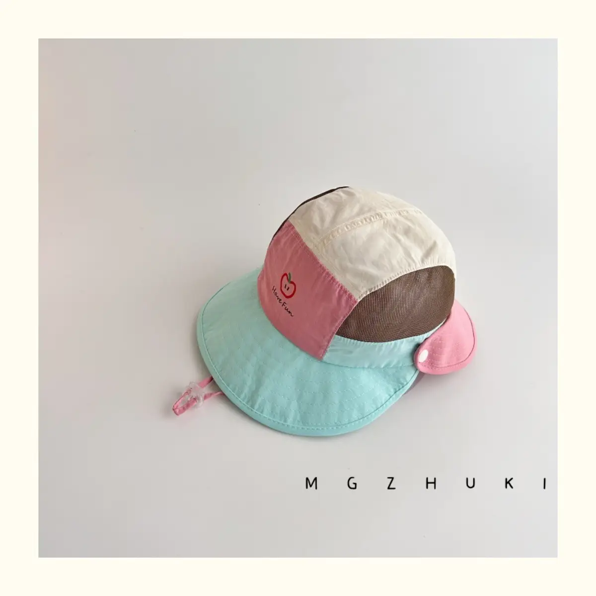 Baby Sun Hat with Green Tree Embroidery, Beige & Brown, Quick-Drying, Double Brim — feature 17