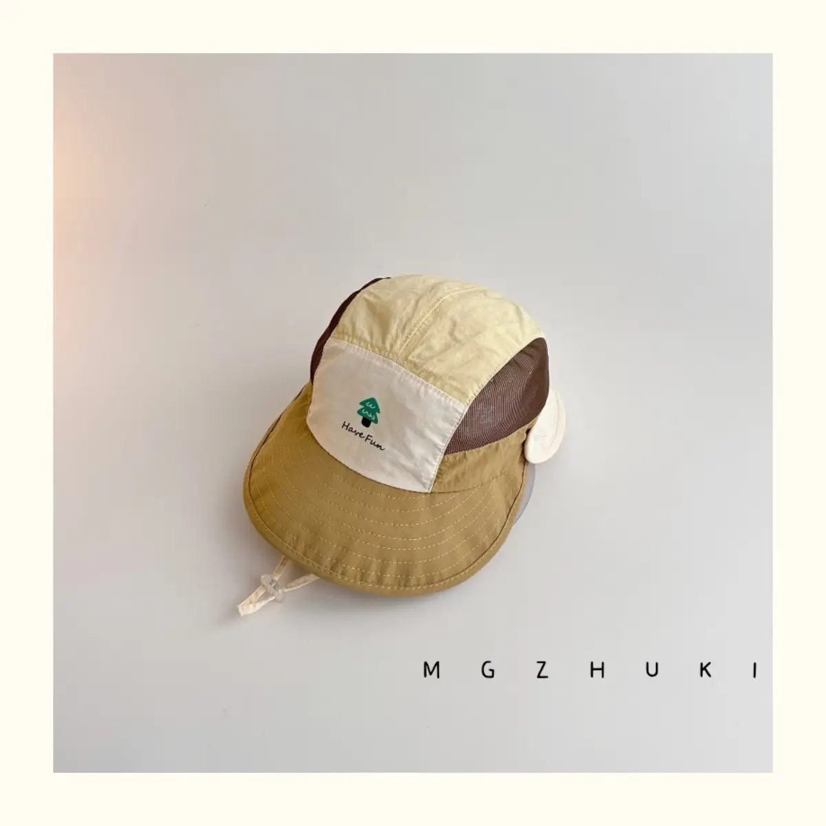 Baby Sun Hat with Green Tree Embroidery, Beige & Brown, Quick-Drying, Double Brim — feature 18