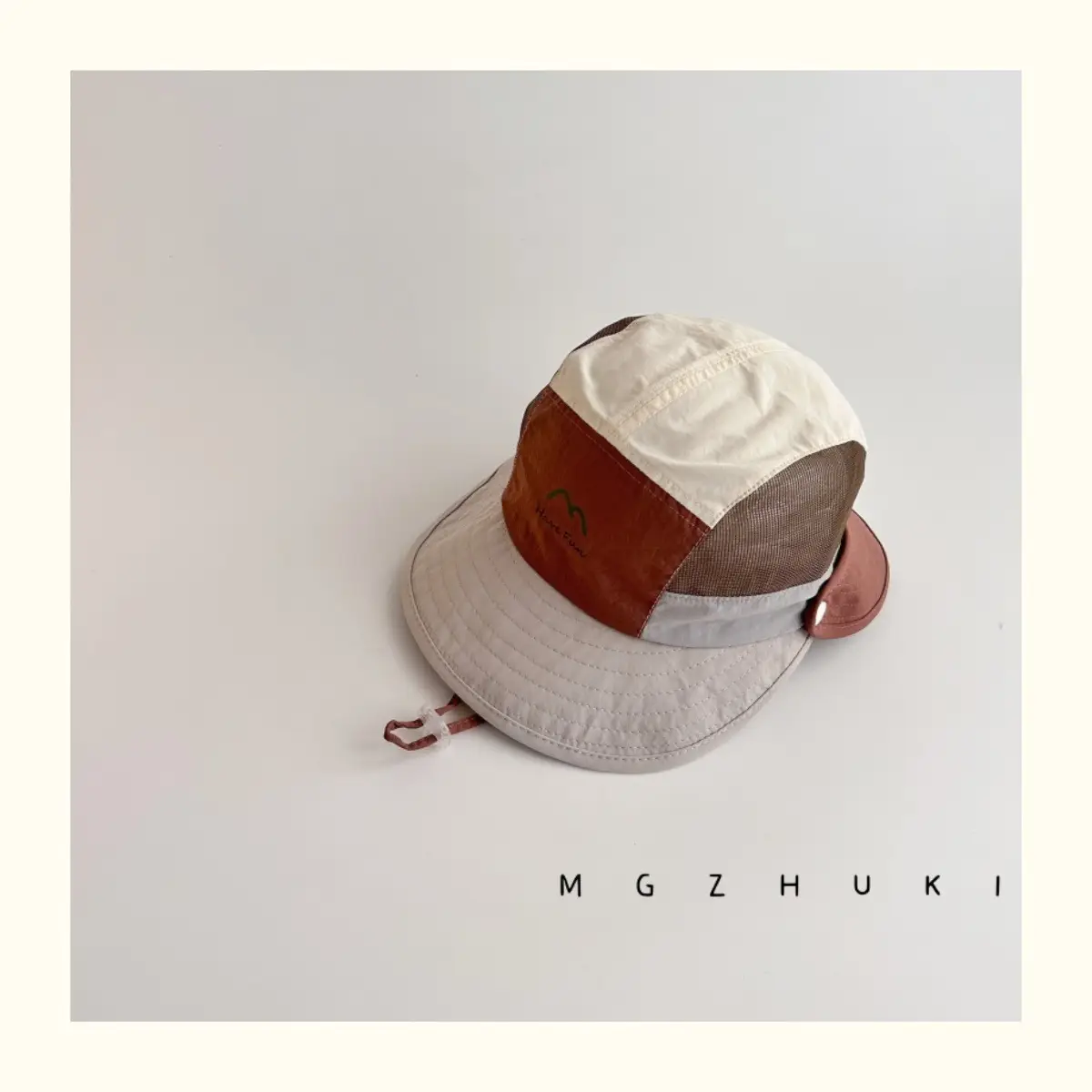 Baby Sun Hat with Green Tree Embroidery, Beige & Brown, Quick-Drying, Double Brim — feature 19