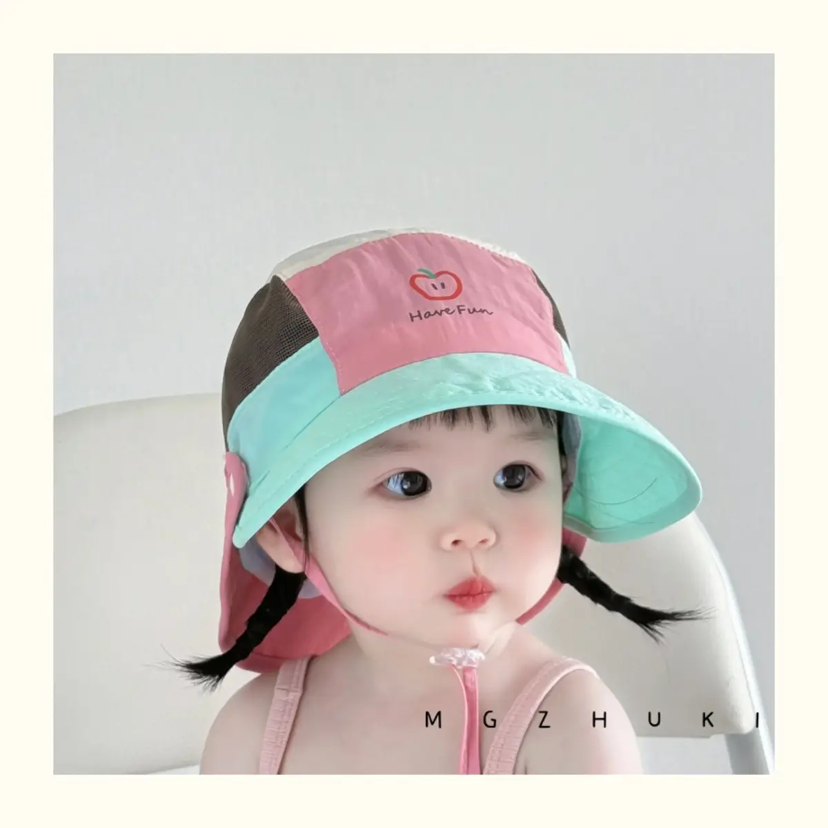 Baby Sun Hat with Green Tree Embroidery, Beige & Brown, Quick-Drying, Double Brim — feature 2