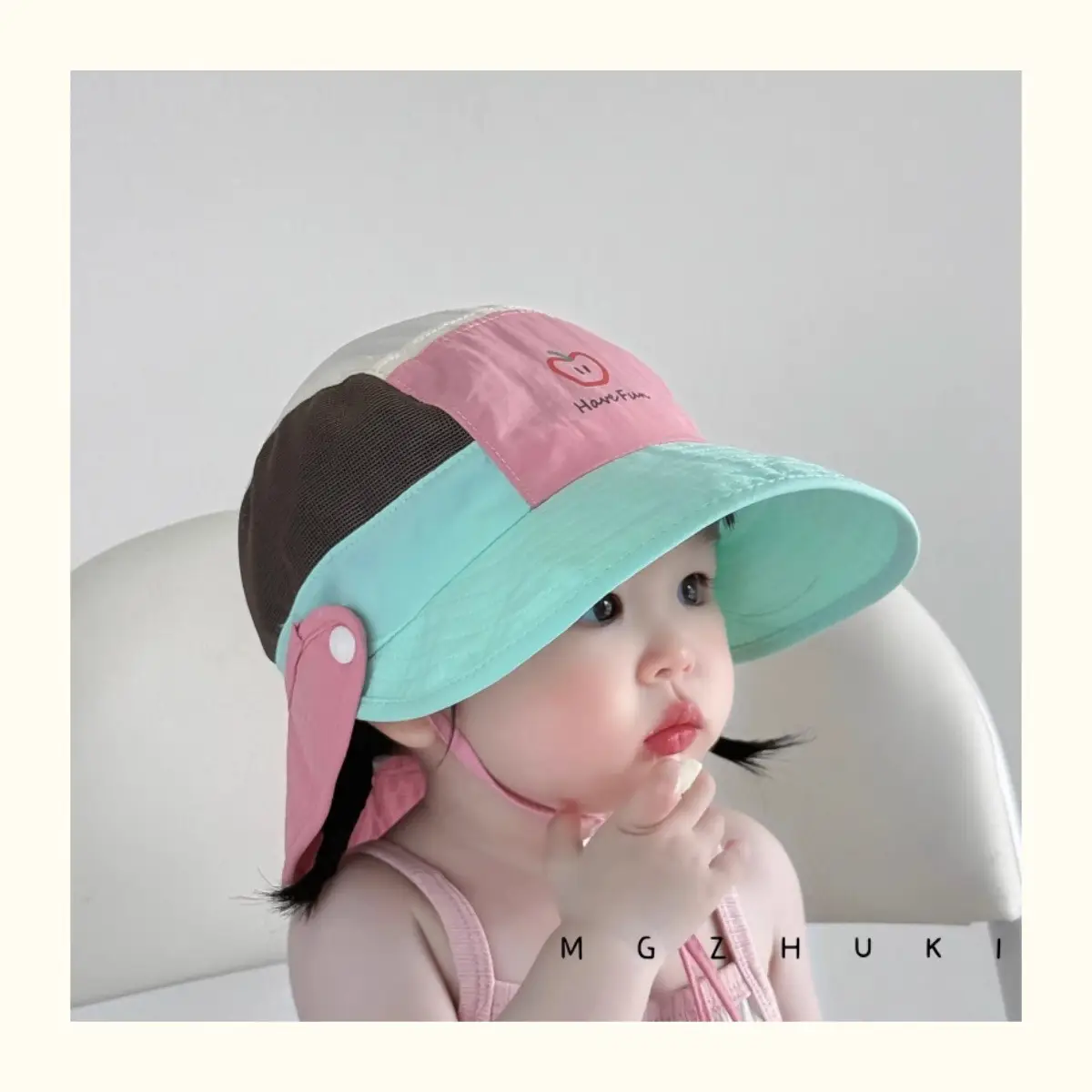 Baby Sun Hat with Green Tree Embroidery, Beige & Brown, Quick-Drying, Double Brim — feature 3