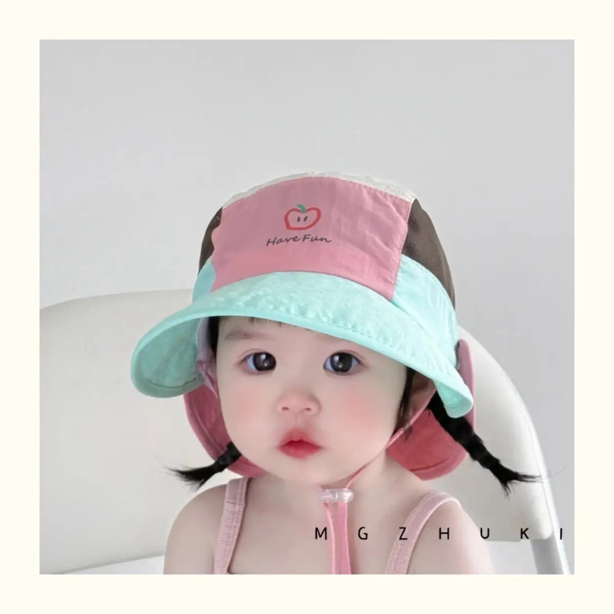 Baby Sun Hat with Green Tree Embroidery, Beige & Brown, Quick-Drying, Double Brim — feature 5