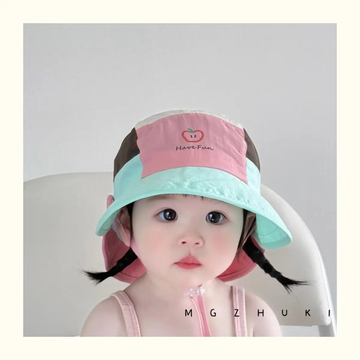 Baby Sun Hat with Green Tree Embroidery, Beige & Brown, Quick-Drying, Double Brim — feature 7