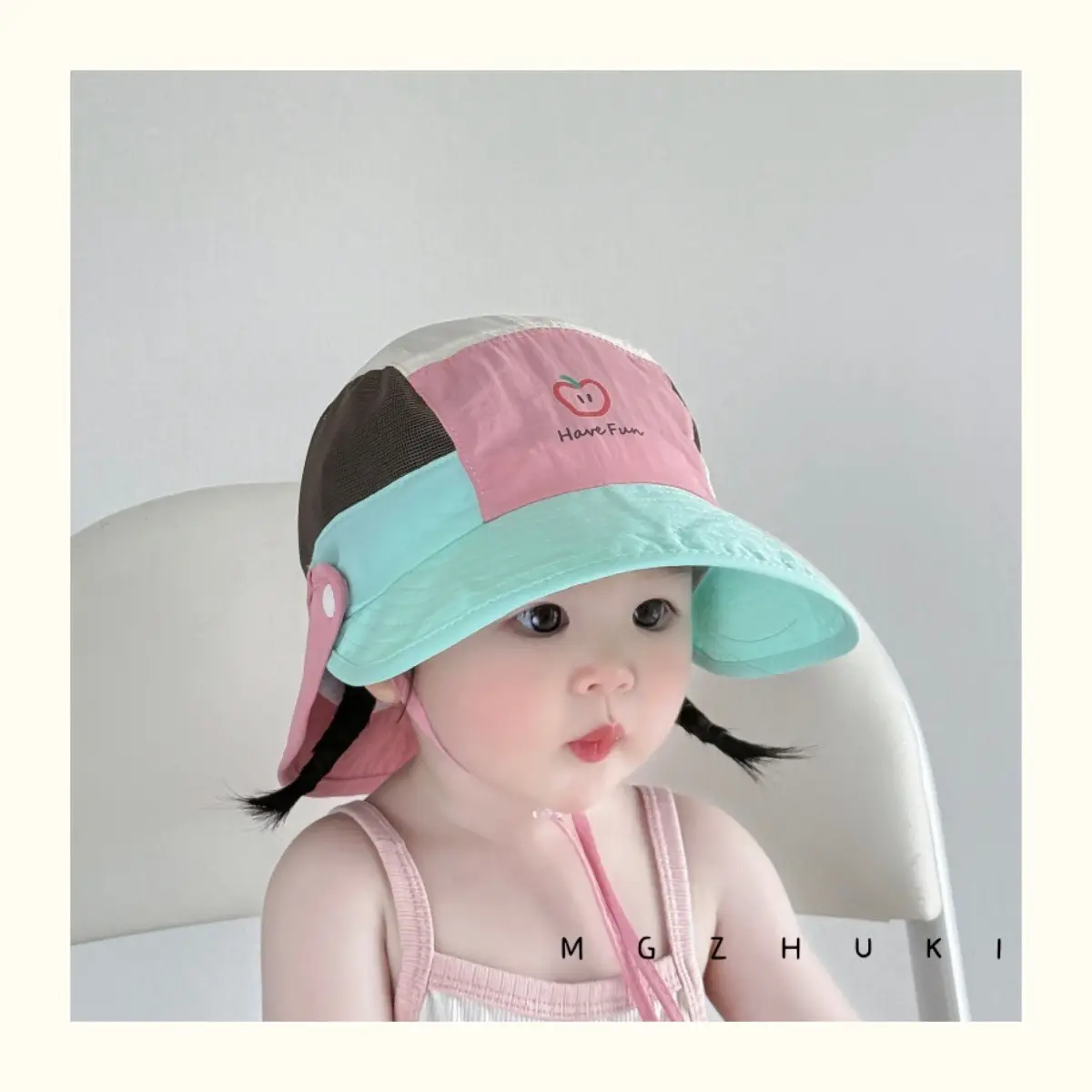 Baby Sun Hat with Green Tree Embroidery, Beige & Brown, Quick-Drying, Double Brim — feature 8