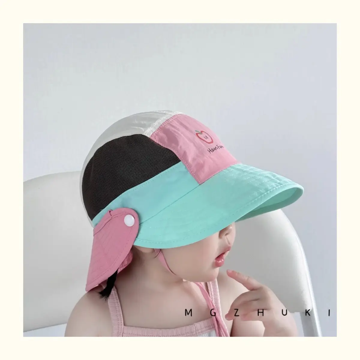 Baby Sun Hat with Green Tree Embroidery, Beige & Brown, Quick-Drying, Double Brim — feature 9
