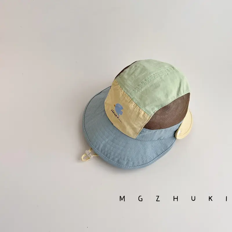 Baby Sun Hat with Green Tree Embroidery, Beige & Brown, Quick-Drying, Double Brim - Image 2