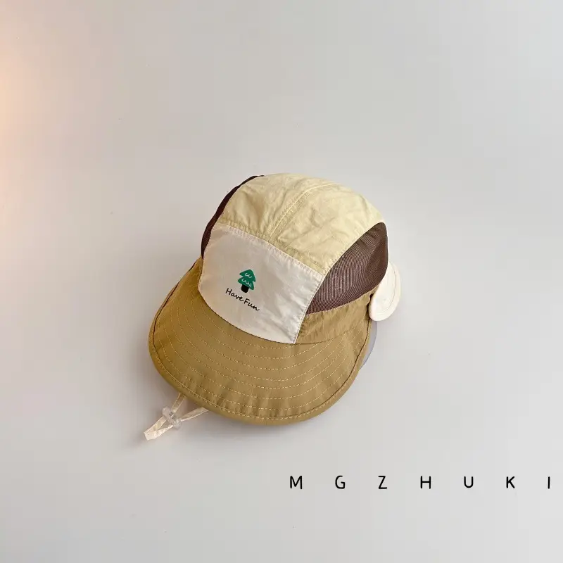 Baby Sun Hat with Green Tree Embroidery, Beige & Brown, Quick-Drying, Double Brim - Image 3