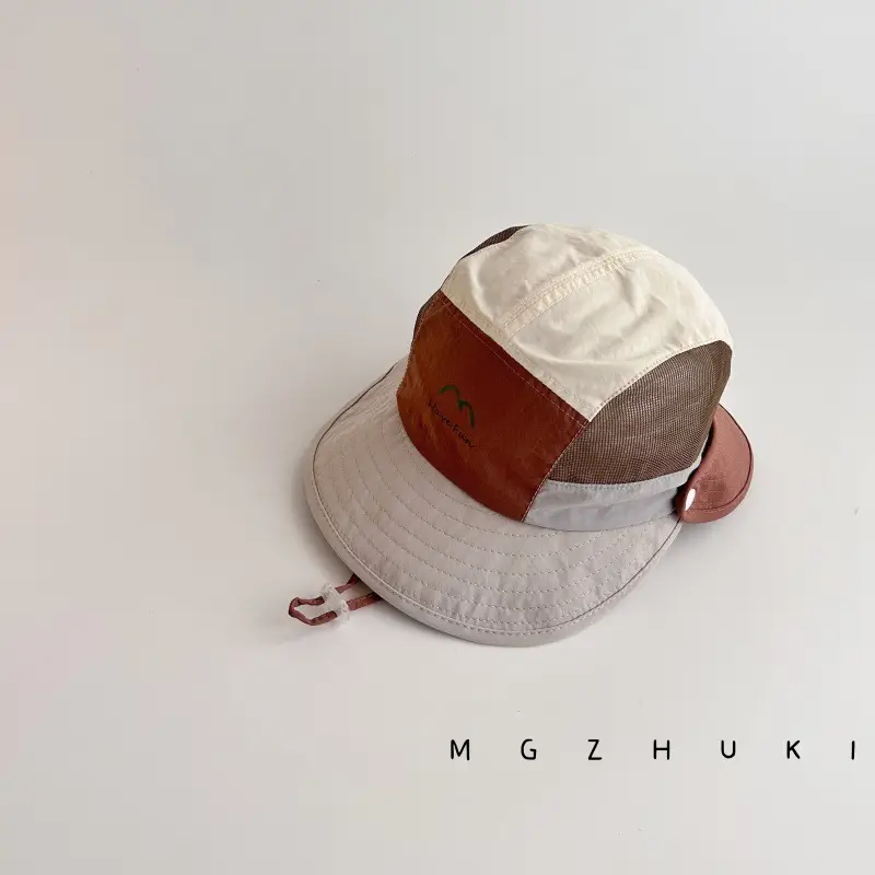 Baby Sun Hat with Green Tree Embroidery, Beige & Brown, Quick-Drying, Double Brim - Image 4