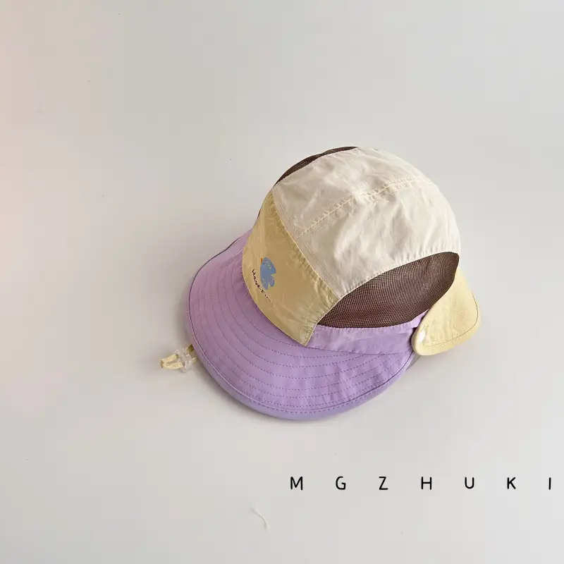 Baby Sun Hat with Green Tree Embroidery, Beige & Brown, Quick-Drying, Double Brim - Image 5