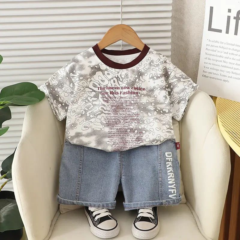 Kids Floral Print T-Shirt Shorts Set Summer Wear - Image 2