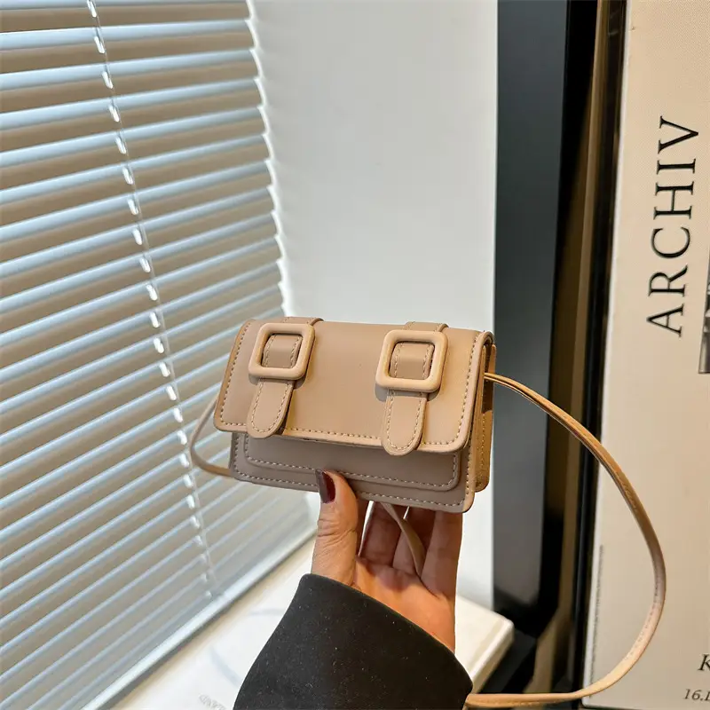 Small Square Bag for Women Tan Leather Shoulder Crossbody - Image 10