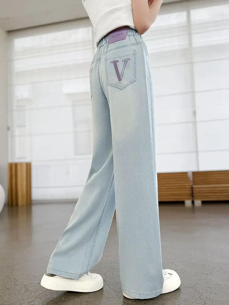 Girls' Tencel Jeans Summer 2026 New Style Junior High School Girls' Thin Pants Mosquito-Proof Pants for Older Girls