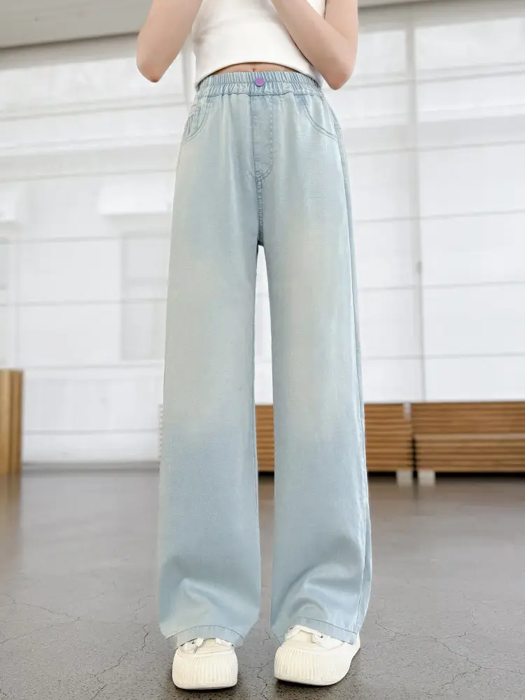 Girls' Tencel Jeans Summer 2026 New Style Junior High School Girls' Thin Pants Mosquito-Proof Pants for Older Girls