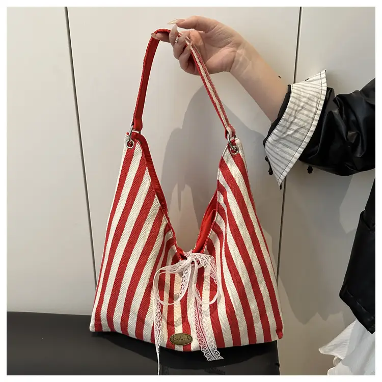 Red Striped Embroidered Women's Shoulder Bag — feature 11