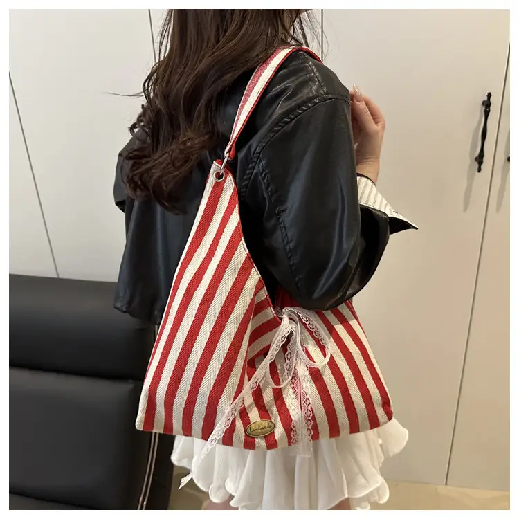 Red Striped Embroidered Women's Shoulder Bag — feature 13