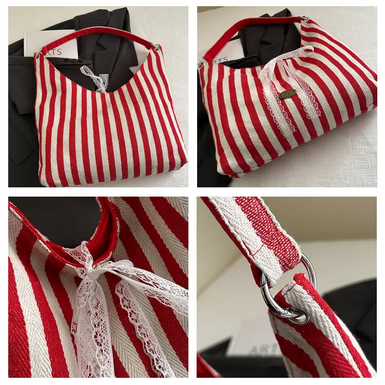 Red Striped Embroidered Women's Shoulder Bag — feature 7