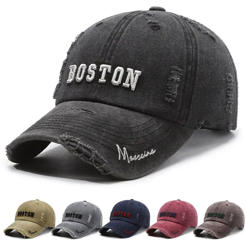Maroon Distressed "BOSTOW" Embroidered Cap - Image 6