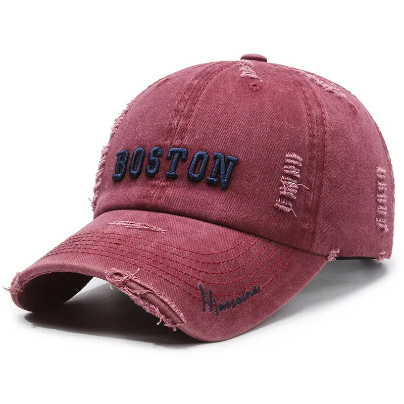 Maroon Distressed "BOSTOW" Embroidered Cap - Image 3