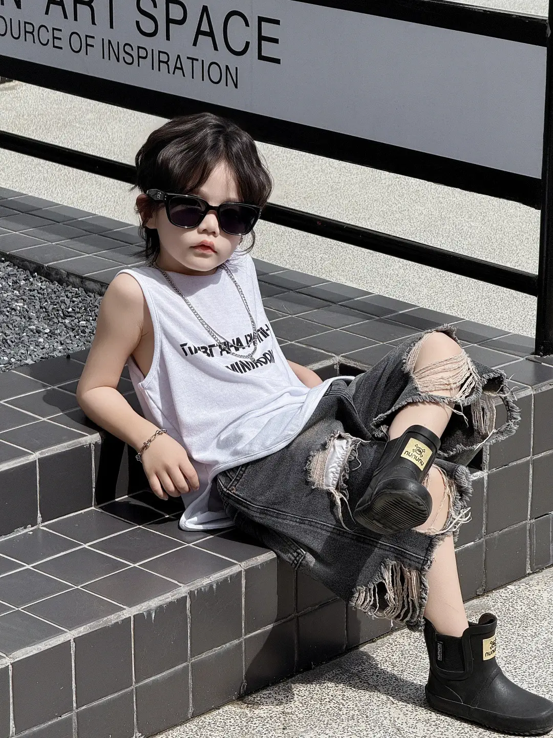 Kids Korean Style Sleeveless Top T-Shirt Grey - Image 5