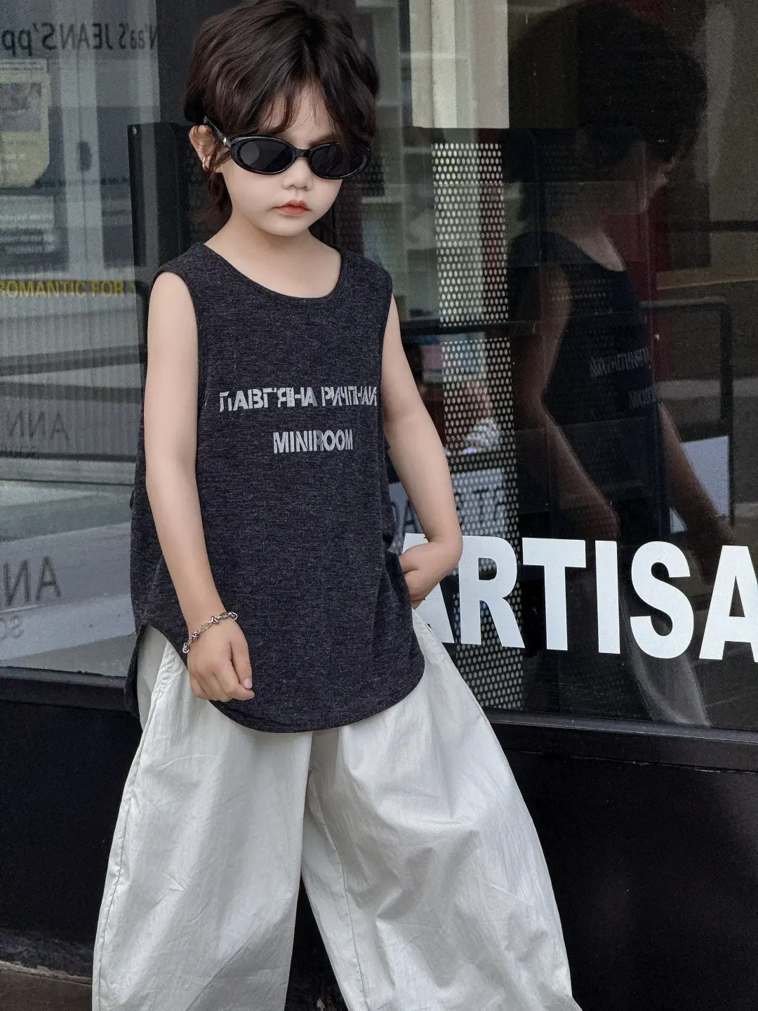 Kids Korean Style Sleeveless Top T-Shirt Grey — feature 1