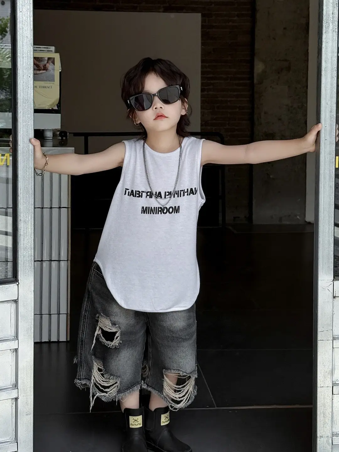 Kids Korean Style Sleeveless Top T-Shirt Grey — feature 10