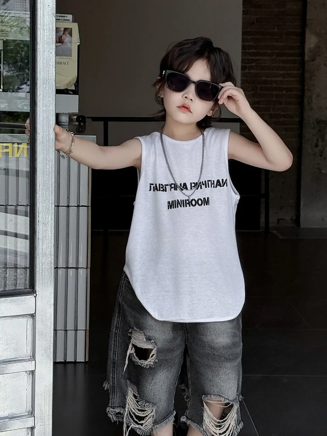 Kids Korean Style Sleeveless Top T-Shirt Grey — feature 11