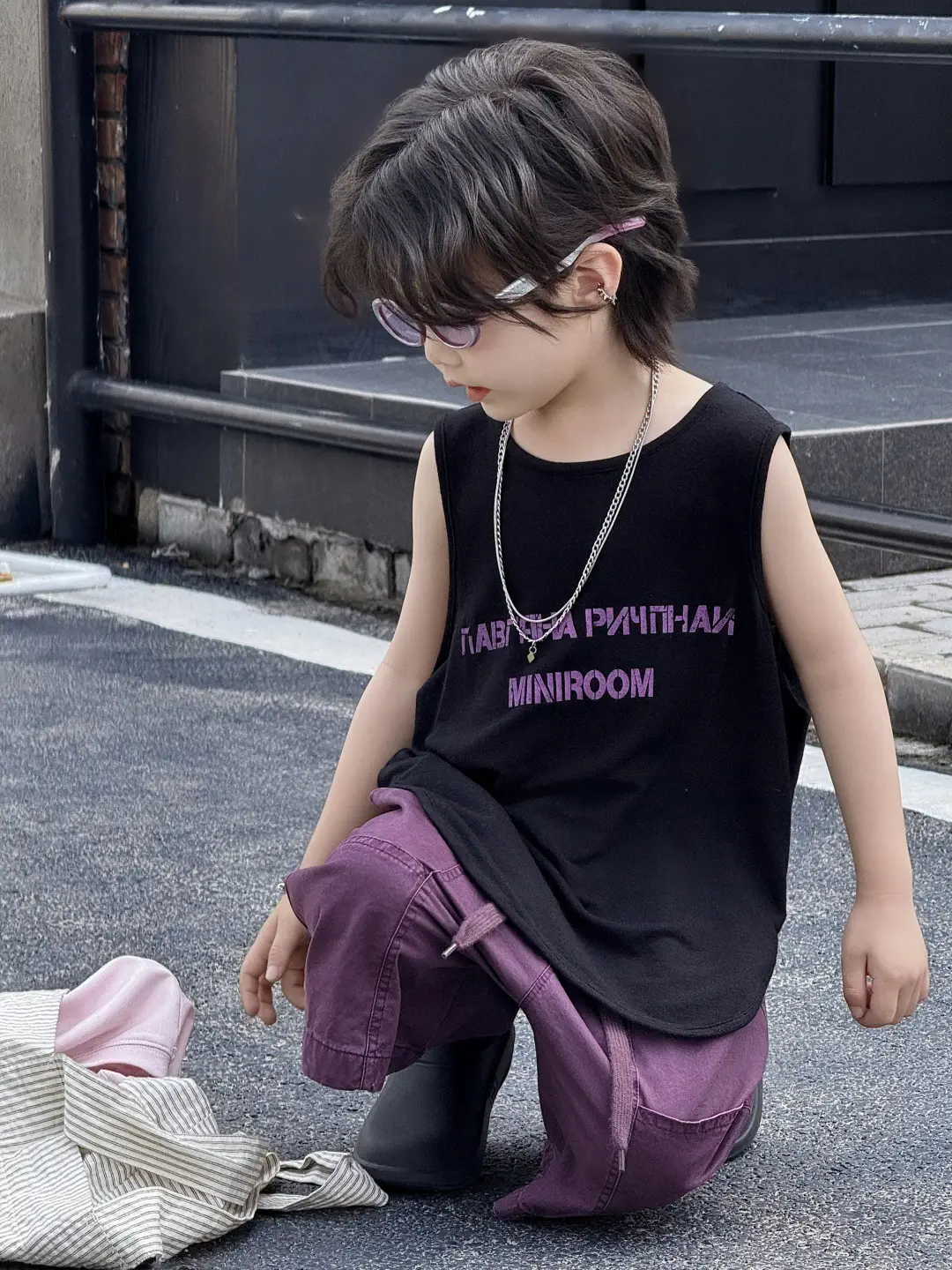 Kids Korean Style Sleeveless Top T-Shirt Grey — feature 3
