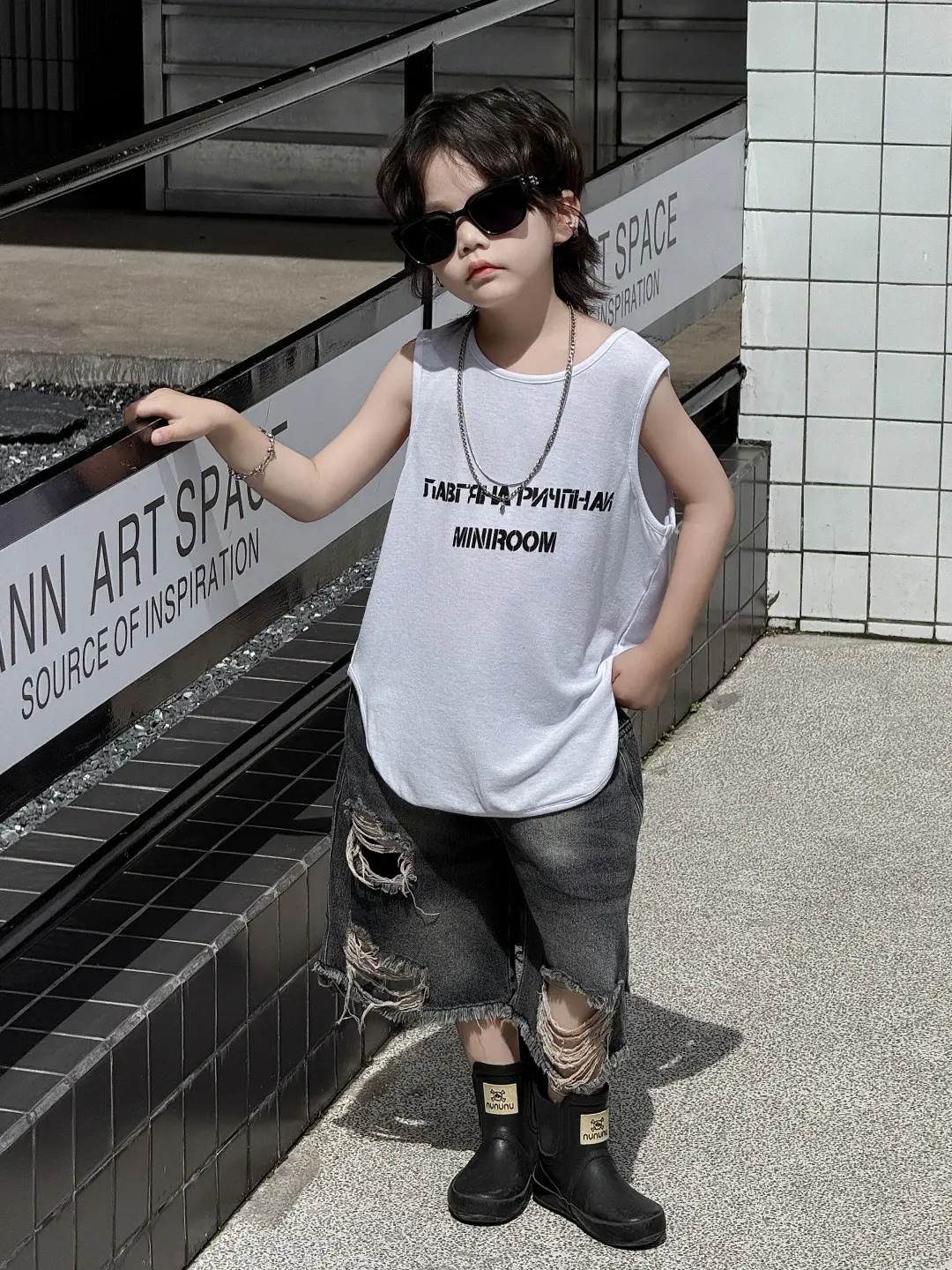 Kids Korean Style Sleeveless Top T-Shirt Grey — feature 4