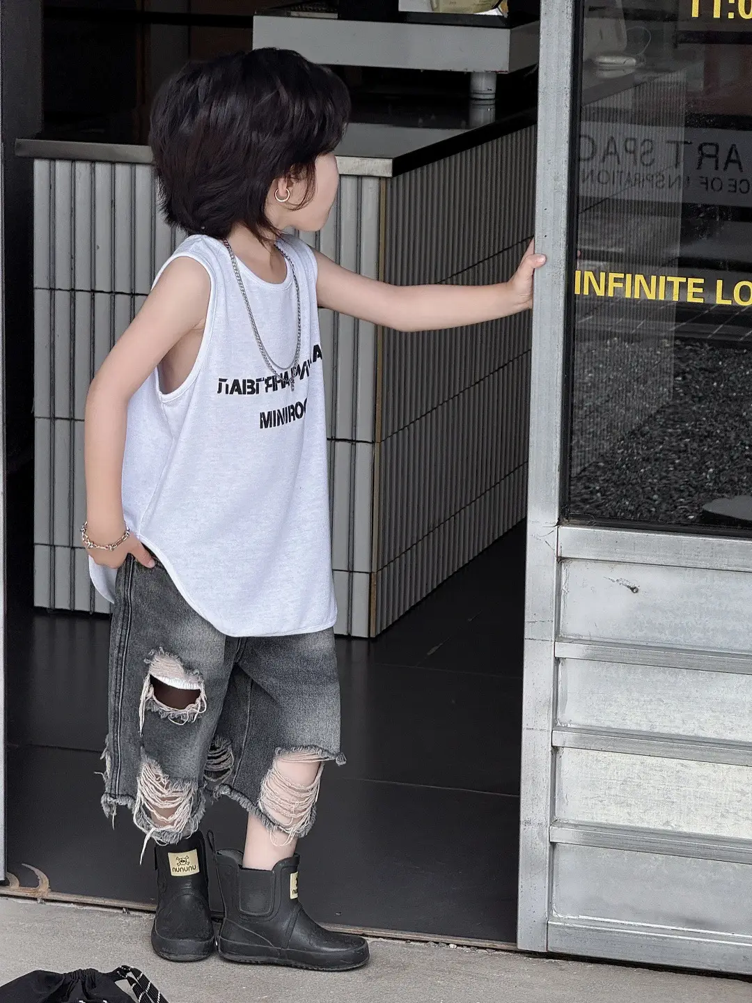 Kids Korean Style Sleeveless Top T-Shirt Grey — feature 5