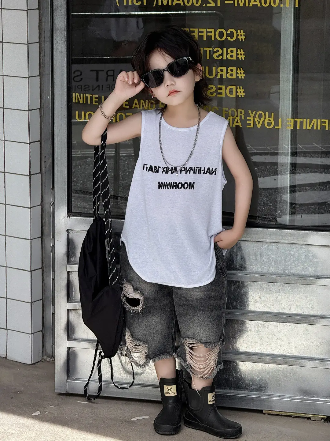 Kids Korean Style Sleeveless Top T-Shirt Grey — feature 8