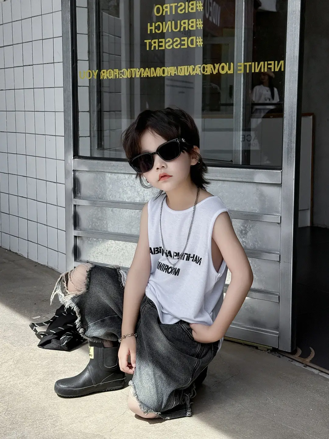 Kids Korean Style Sleeveless Top T-Shirt Grey — feature 9