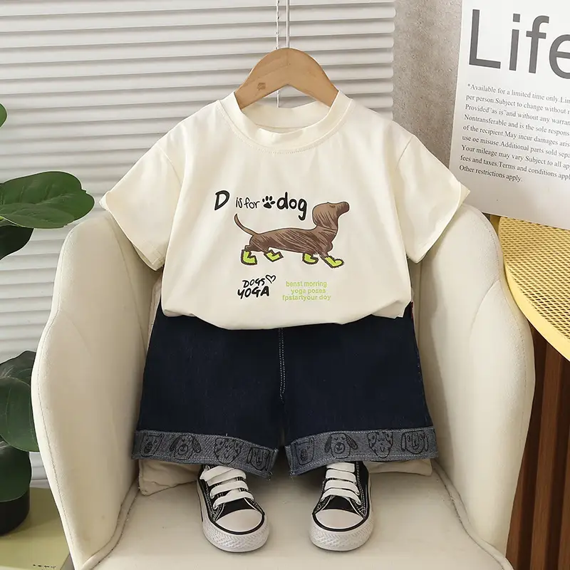 Kids Dog Print Orange T-Shirt Set for Boys
