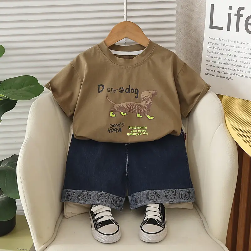 Kids Dog Print Orange T-Shirt Set for Boys