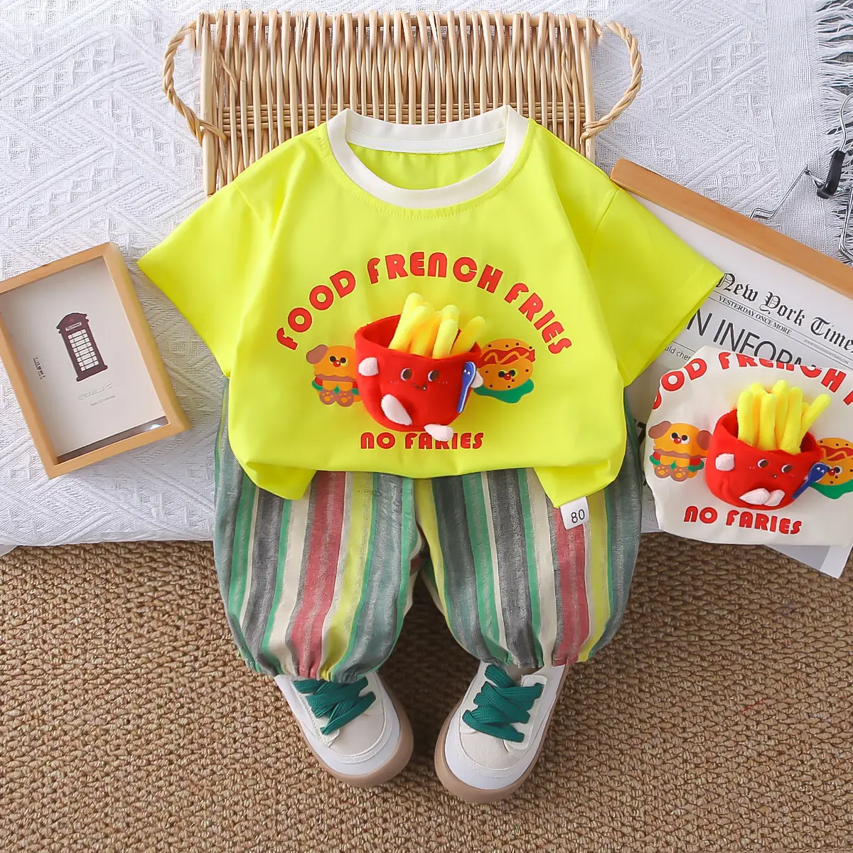 2025 Kids Cotton Fries T-Shirt Shorts Set